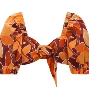 Zara crop top stretchy orange brown earth tones boho festival sz m buckle